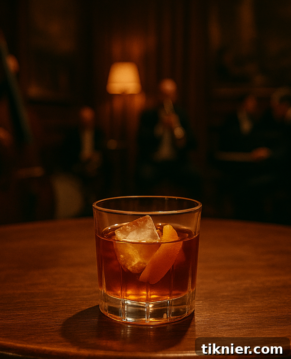 A perfectly crafted Rum Old Fashioned cocktail in a rocks glass with a large ice cube and orange peel garnish.