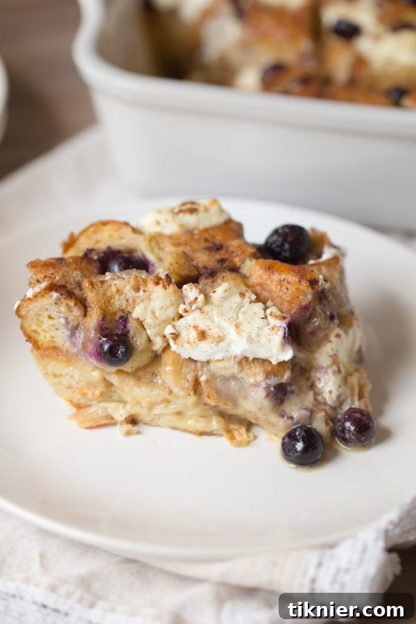 Croissant French Toast Casserole with Blueberries and Cream Cheese