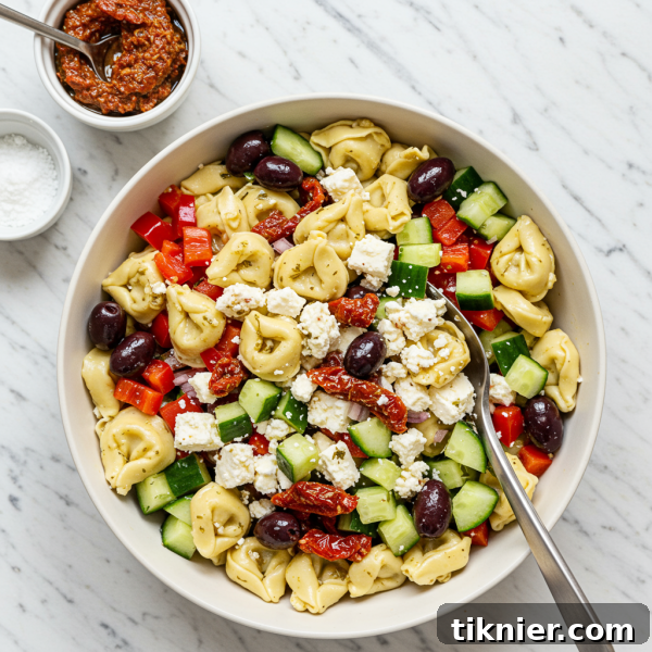 Delicious Greek Tortellini Salad with Sun-dried Tomato Pesto