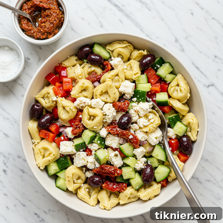 Greek Tortellini Salad with Sun-dried Tomato Pesto