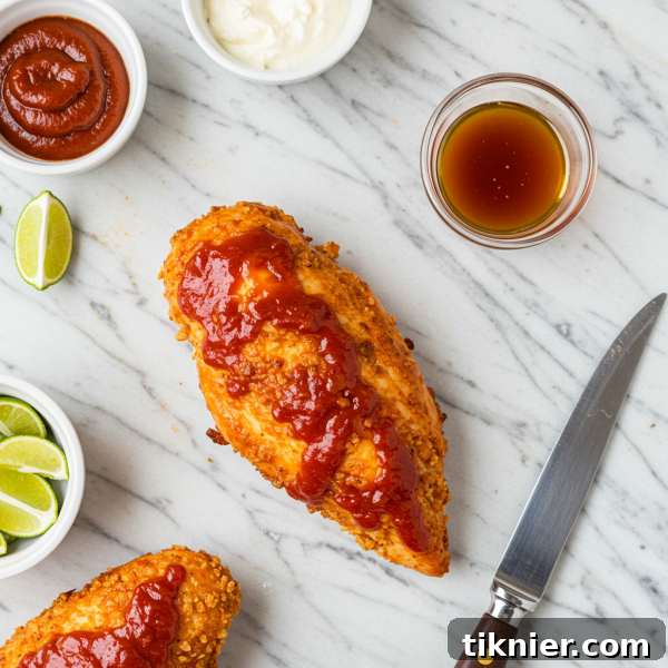Lava Chicken served with green beans and rice, drizzled with spicy glaze