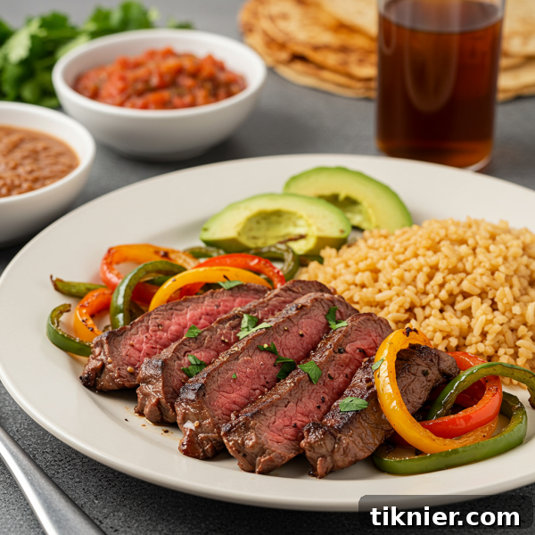 Sizzling steak fajitas served on a cast-iron platter with fresh ingredients