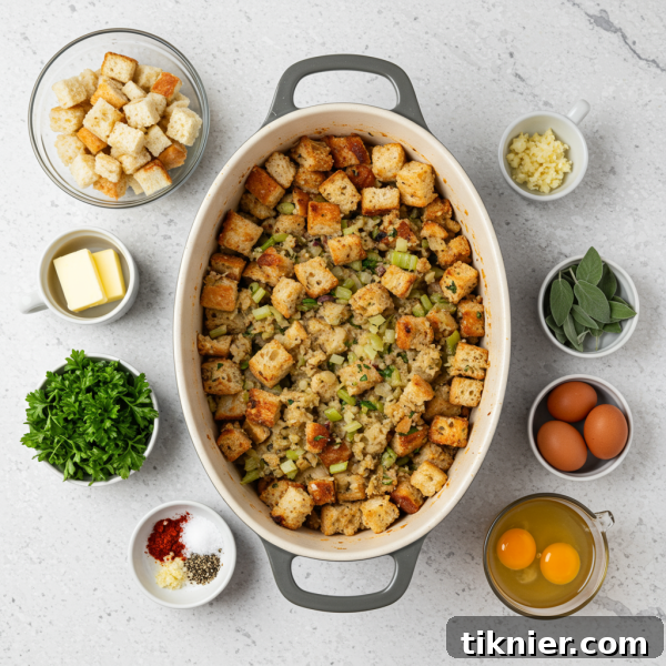 Golden brown oyster stuffing, a delicious Southern holiday dish, in a baking dish.