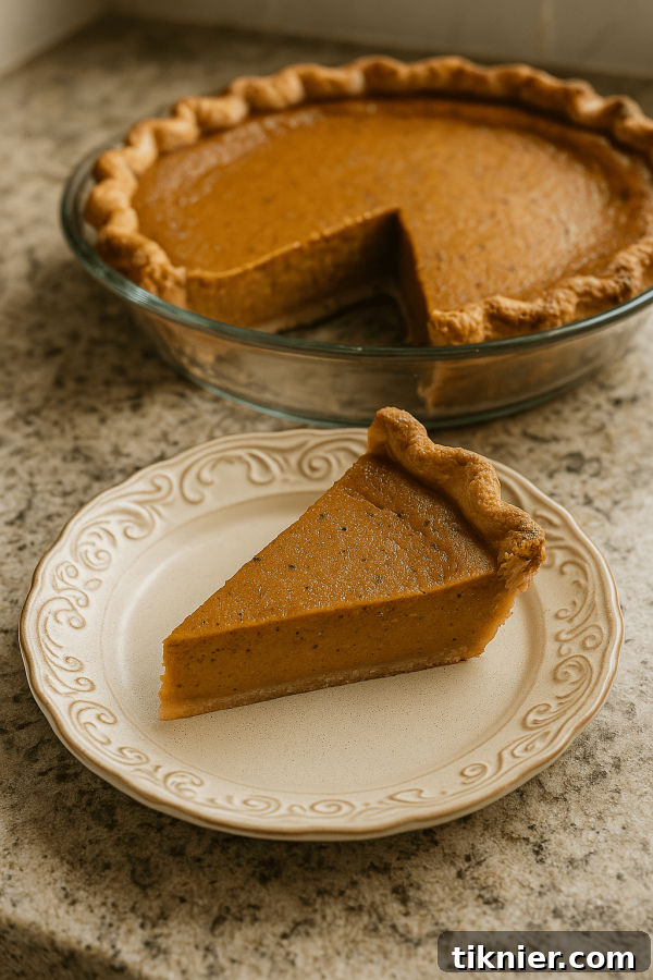 Close-up of a slice of Bourbon Black Pepper Pumpkin Pie