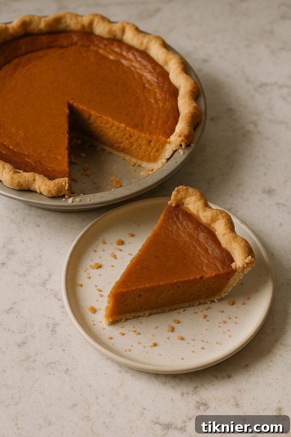 A slice of sweet potato pie with a golden crust, rich filling, and a dollop of whipped cream, on a plate.
