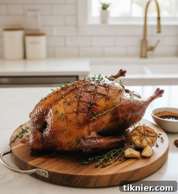 Southern Glazed Holiday Roast Duck 3 Golden-brown roast duck on a serving platter with a glossy glaze