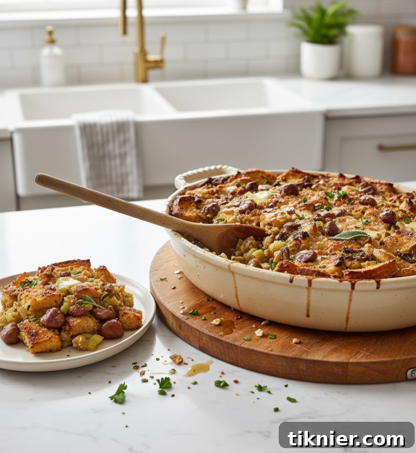 Effortlessly Delicious Chestnut Leek Dressing 3 Chestnut and Leek Dressing on a serving platter