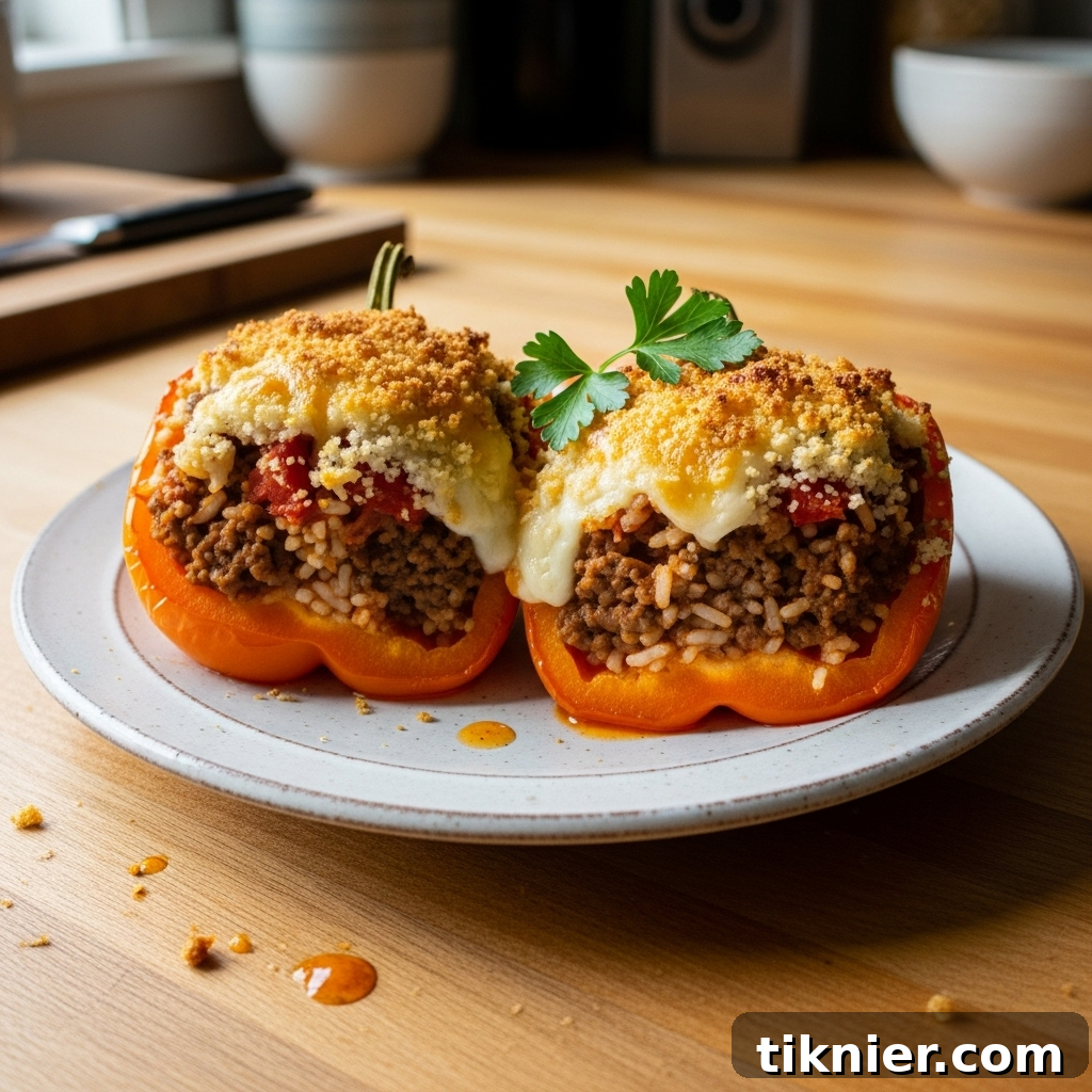 Delicious Stuffed Bell Peppers with Smoked Gouda, ready to be baked