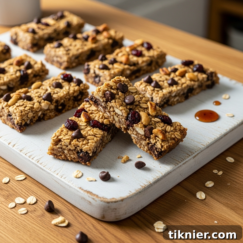 Delicious homemade Chocolate Chip Craisin Granola Bars stacked on a white plate, showcasing their chewy texture and colorful mix-ins.