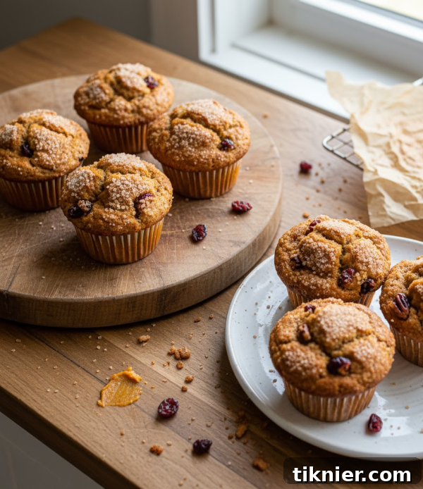 Freshly baked Cranberry Pecan Sweet Potato Muffins with a crunchy topping