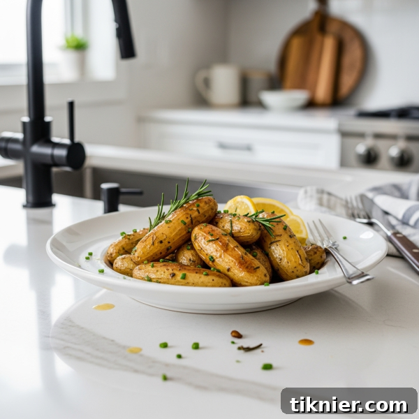 Crispy roasted fingerling potatoes seasoned with herbs and garlic.