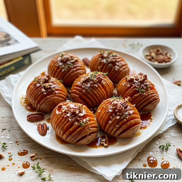 Hasselback Sweet Potatoes with Brown Butter and Sage, a savory alternative to mashed sweet potatoes.