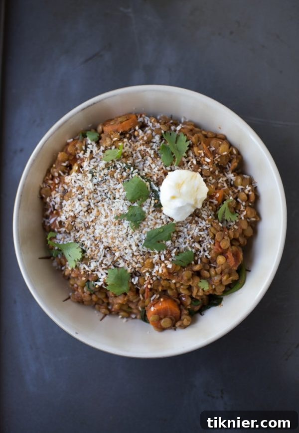 Vegetarian Spiced Lentils with Toasted Coconut, a hearty and flavorful plant-based side.