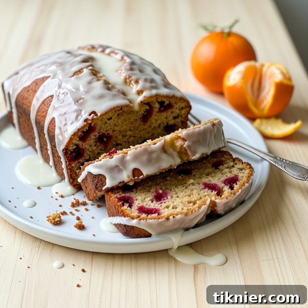 A slice of Cranberry Orange Bread with Brown Butter and Cardamom, showcasing a seasonal bread.