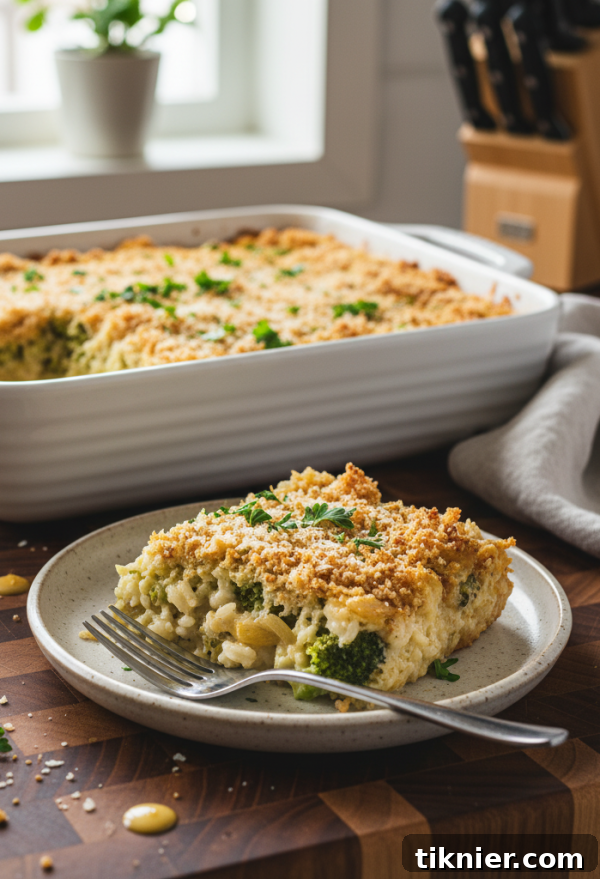 Creamy and cheesy Caramelized Onion Broccoli Rice Casserole, a comforting Southern classic updated for modern tables.