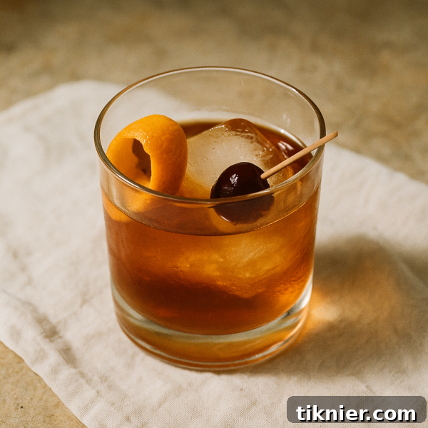 Maple Old Fashioned cocktail garnished with an orange peel
