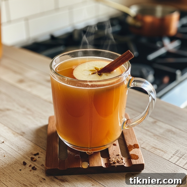 Homemade Apple Cider in a mug with cinnamon stick and orange slices